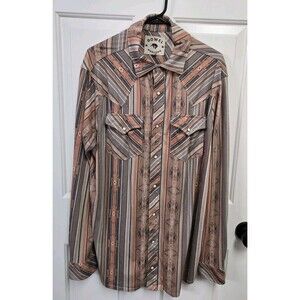 Rowel Western Shirt Mens L Pearl Snap Long Sleeve Cowboy Rodeo